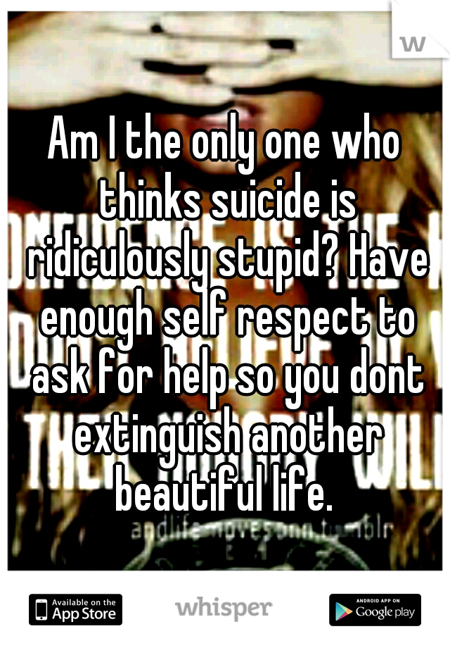 Am I the only one who thinks suicide is ridiculously stupid? Have enough self respect to ask for help so you dont extinguish another beautiful life. 