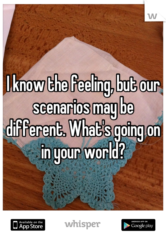 I know the feeling, but our scenarios may be different. What's going on in your world?