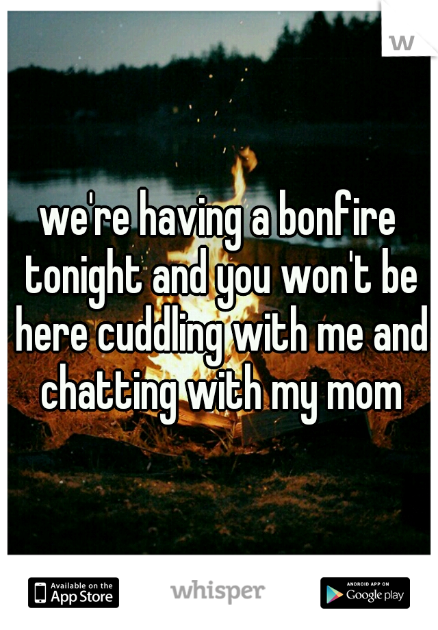 we're having a bonfire tonight and you won't be here cuddling with me and chatting with my mom