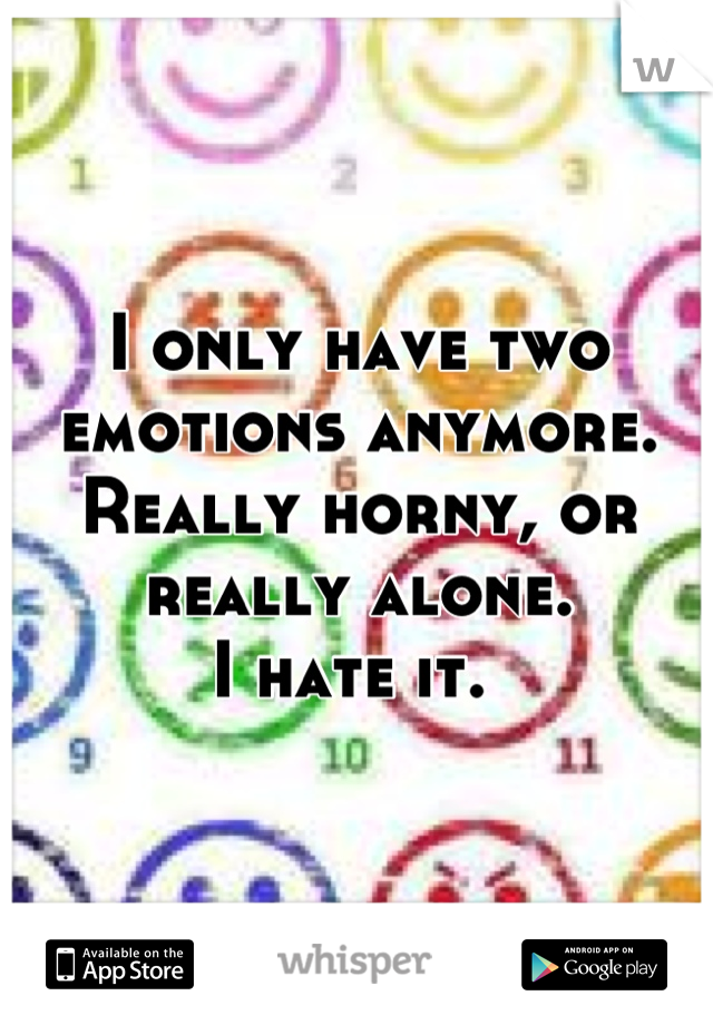 I only have two emotions anymore. Really horny, or really alone. 
I hate it. 
