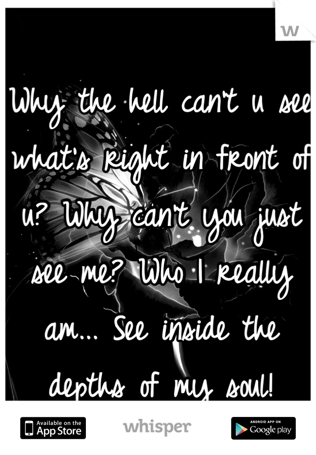 Why the hell can't u see what's right in front of u? Why can't you just see me? Who I really am... See inside the depths of my soul!