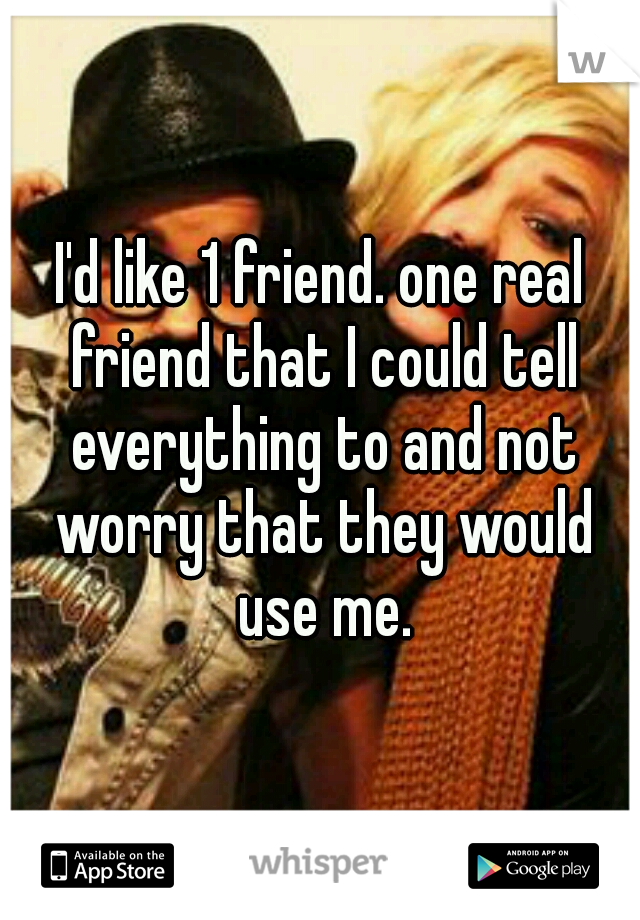 I'd like 1 friend. one real friend that I could tell everything to and not worry that they would use me.