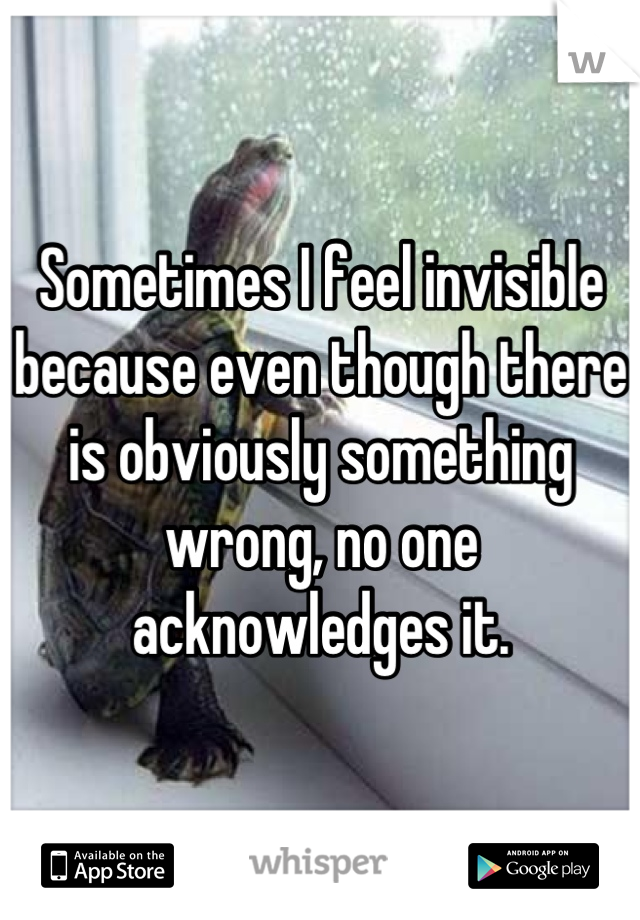 Sometimes I feel invisible because even though there is obviously something wrong, no one acknowledges it.