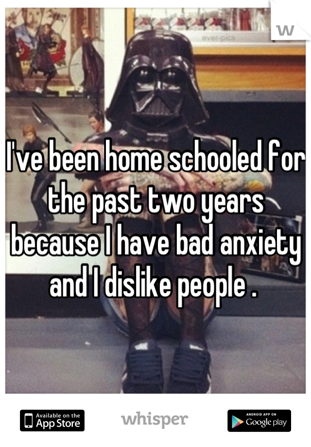 I've been home schooled for the past two years because I have bad anxiety and I dislike people . 