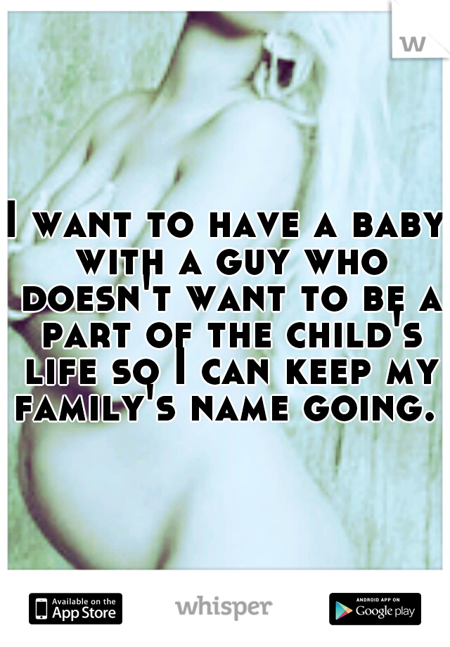 I want to have a baby with a guy who doesn't want to be a part of the child's life so I can keep my family's name going. 
