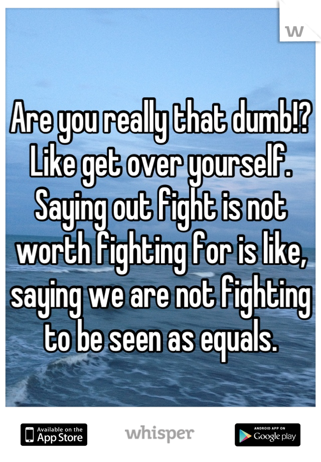 Are you really that dumb!? Like get over yourself. Saying out fight is not worth fighting for is like, saying we are not fighting to be seen as equals.