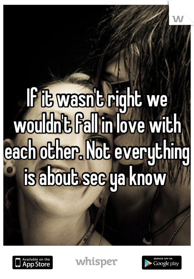 If it wasn't right we wouldn't fall in love with each other. Not everything is about sec ya know 