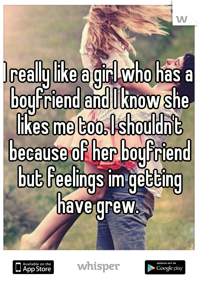 I really like a girl who has a boyfriend and I know she likes me too. I shouldn't because of her boyfriend but feelings im getting have grew. 