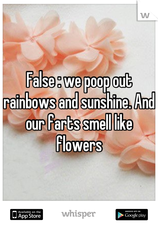 False : we poop out rainbows and sunshine. And our farts smell like flowers