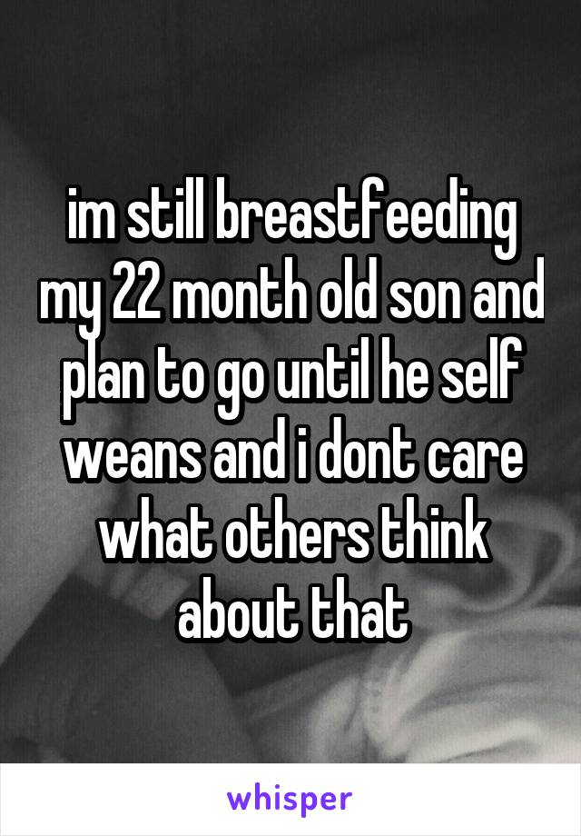 im still breastfeeding my 22 month old son and plan to go until he self weans and i dont care what others think about that