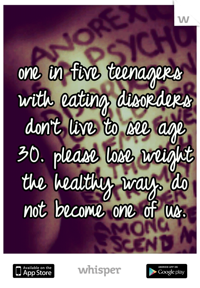 one in five teenagers with eating disorders don't live to see age 30. please lose weight the healthy way. do not become one of us.