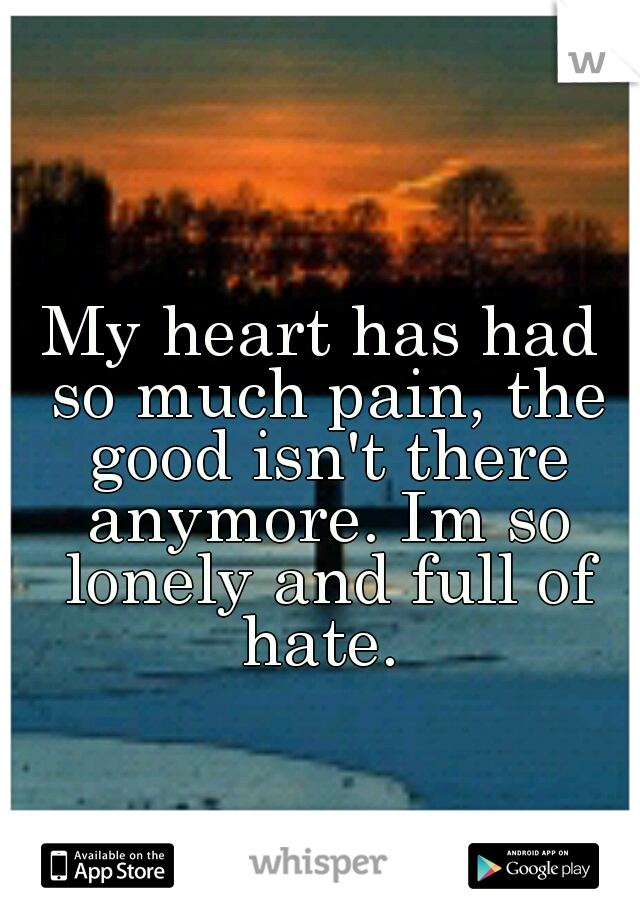 My heart has had so much pain, the good isn't there anymore. Im so lonely and full of hate. 