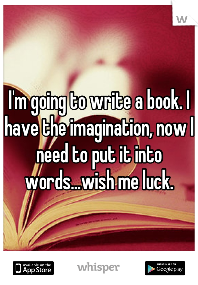 I'm going to write a book. I have the imagination, now I need to put it into words...wish me luck.
