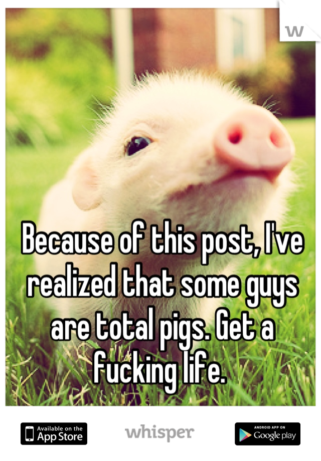 Because of this post, I've realized that some guys are total pigs. Get a fucking life. 