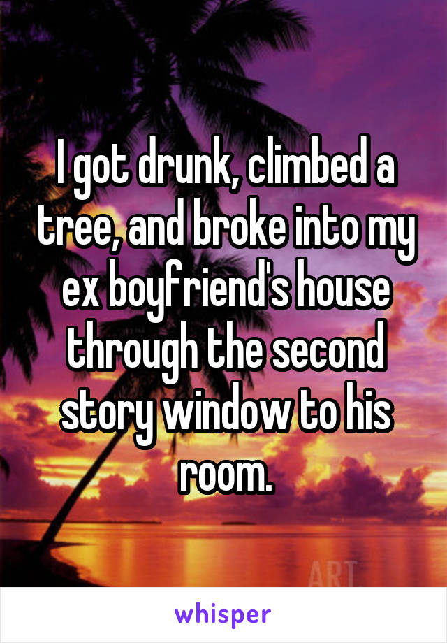 I got drunk, climbed a tree, and broke into my ex boyfriend's house through the second story window to his room.