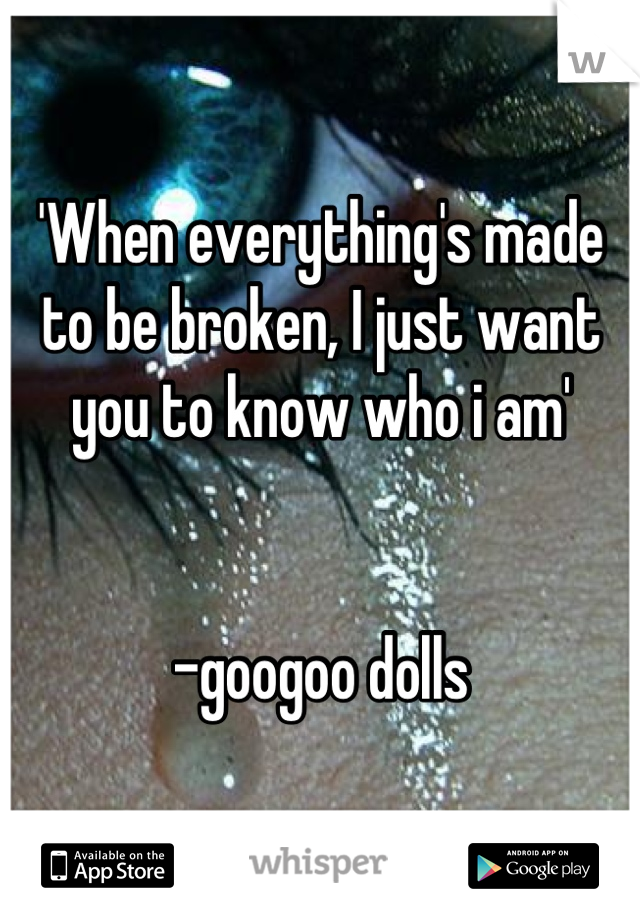 'When everything's made to be broken, I just want you to know who i am'


-googoo dolls