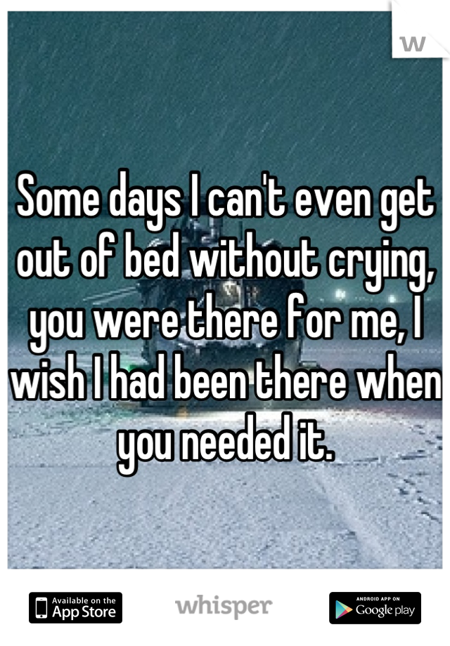 Some days I can't even get out of bed without crying, you were there for me, I wish I had been there when you needed it.