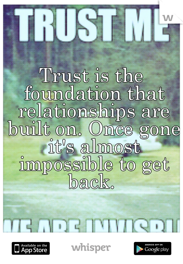 Trust is the foundation that relationships are built on. Once gone it's almost impossible to get back. 