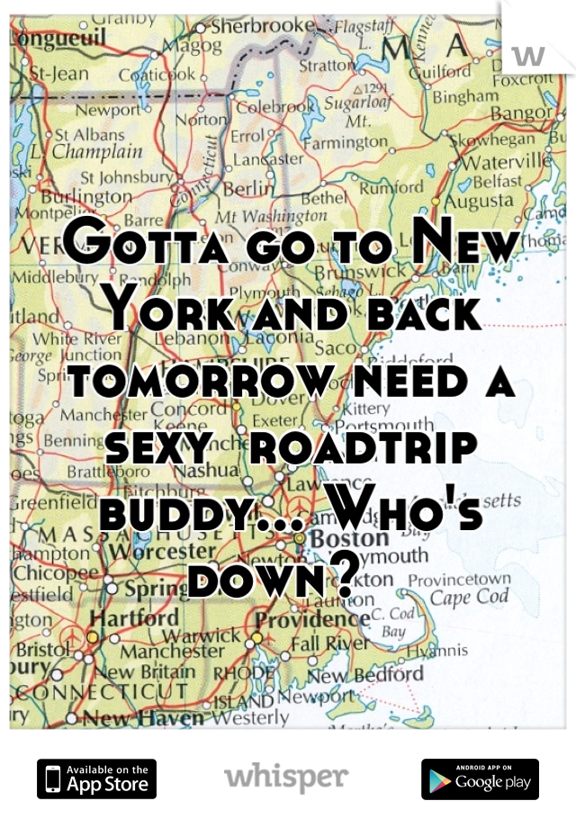 Gotta go to New York and back tomorrow need a sexy  roadtrip buddy... Who's down?  