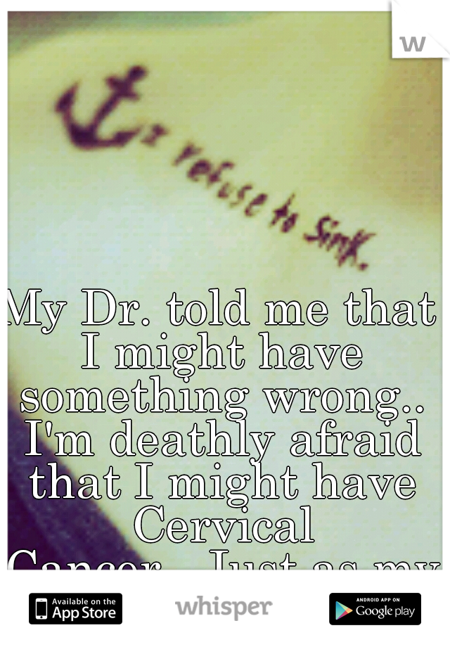 My Dr. told me that I might have something wrong.. I'm deathly afraid that I might have Cervical Cancer...Just as my Aunt did...