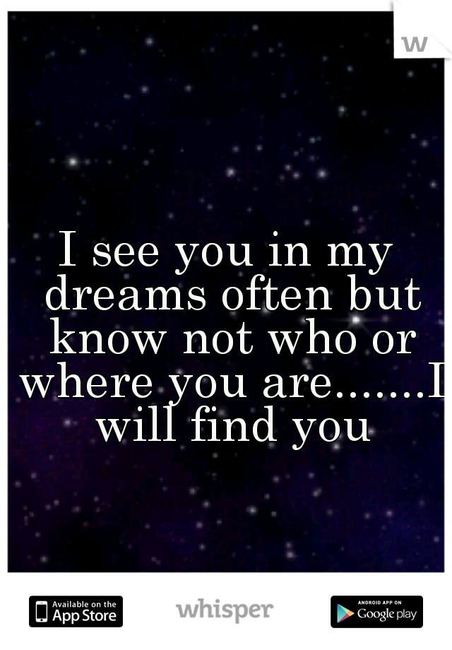 I see you in my dreams often but know not who or where you are.......I will find you