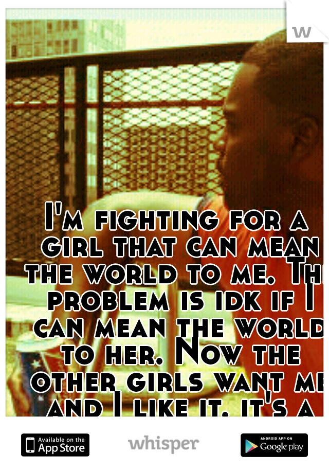 I'm fighting for a girl that can mean the world to me. The problem is idk if I can mean the world to her. Now the other girls want me and I like it. it's a nightmare at times