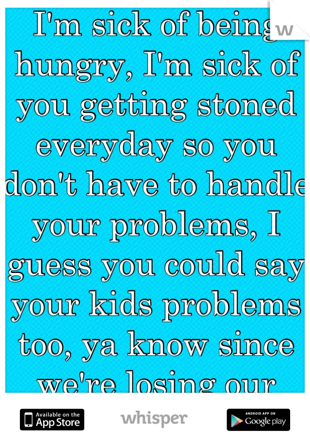 I'm sick of being hungry, I'm sick of you getting stoned everyday so you don't have to handle your problems, I guess you could say your kids problems too, ya know since we're losing our house 