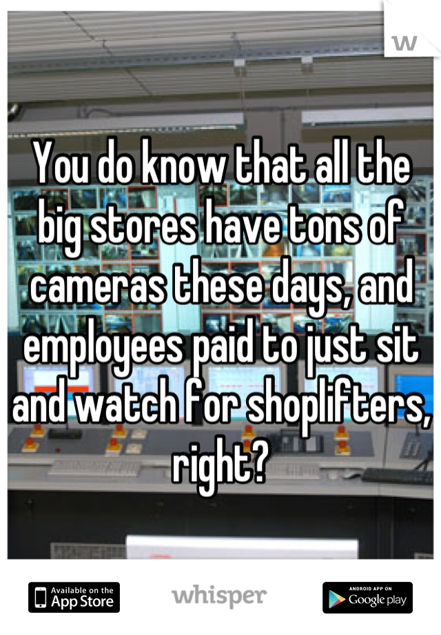 You do know that all the big stores have tons of cameras these days, and employees paid to just sit and watch for shoplifters, right?