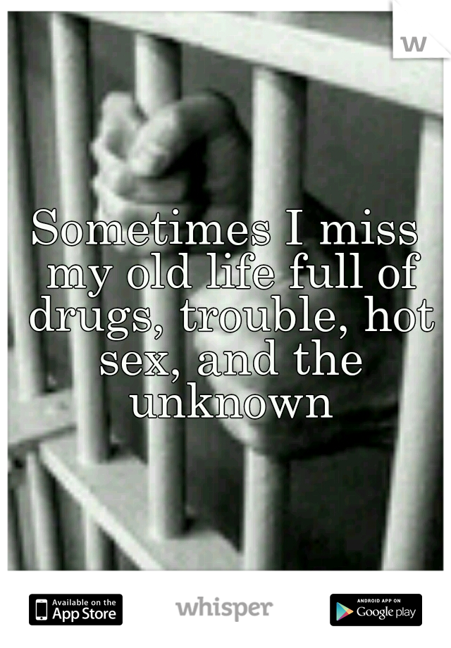 Sometimes I miss my old life full of drugs, trouble, hot sex, and the unknown