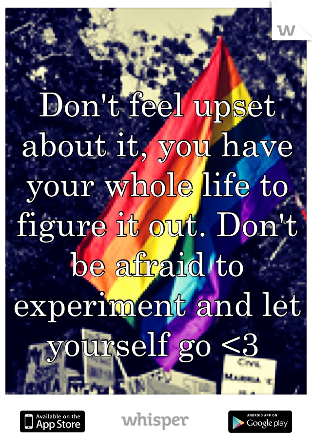 Don't feel upset about it, you have your whole life to figure it out. Don't be afraid to experiment and let yourself go <3 