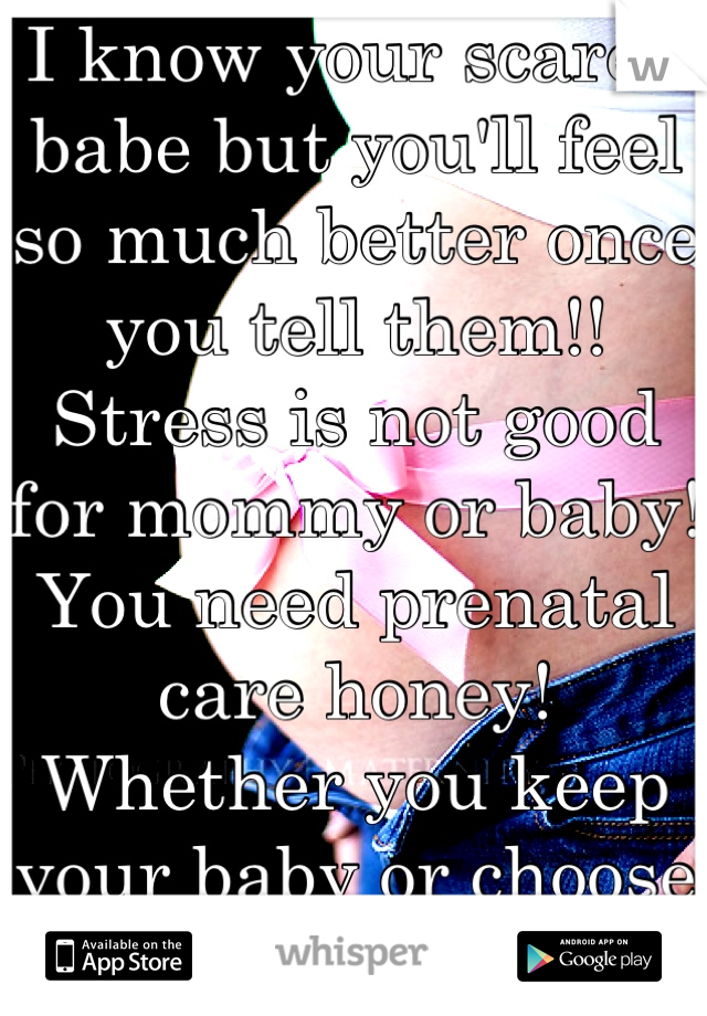 I know your scared babe but you'll feel so much better once you tell them!! Stress is not good for mommy or baby! You need prenatal care honey! Whether you keep your baby or choose adoption! 
