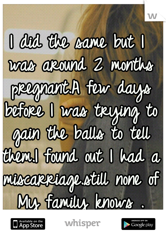 I did the same but I was around 2 months pregnant.A few days before I was trying to gain the balls to tell them.I found out I had a miscarriage.still none of My family knows .