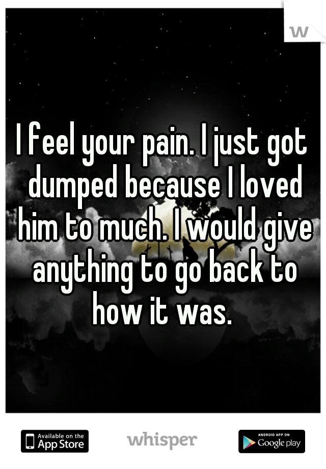 I feel your pain. I just got dumped because I loved him to much. I would give anything to go back to how it was. 