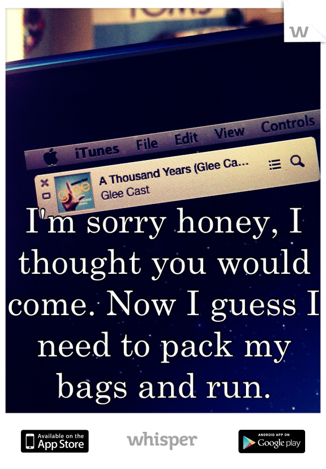 I'm sorry honey, I thought you would come. Now I guess I need to pack my bags and run.