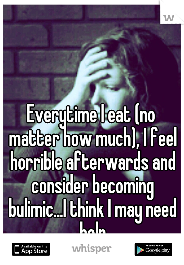 Everytime I eat (no matter how much), I feel horrible afterwards and consider becoming bulimic...I think I may need help