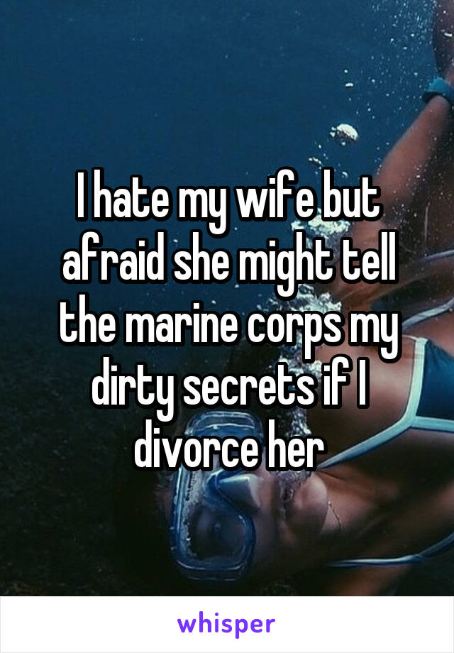 I hate my wife but afraid she might tell the marine corps my dirty secrets if I divorce her
