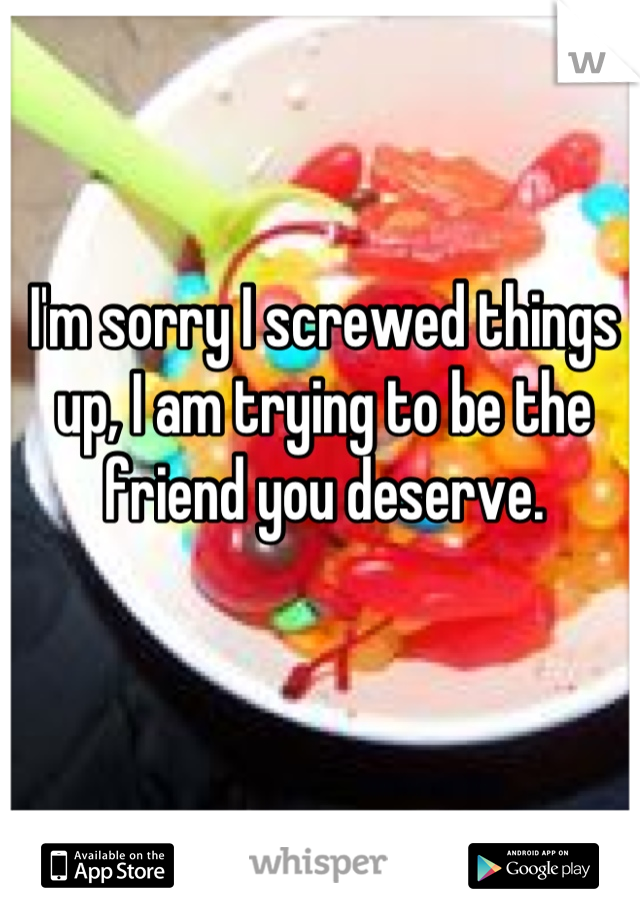 I'm sorry I screwed things up, I am trying to be the friend you deserve.
