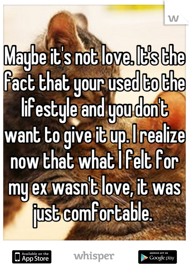 Maybe it's not love. It's the fact that your used to the lifestyle and you don't want to give it up. I realize now that what I felt for my ex wasn't love, it was just comfortable. 