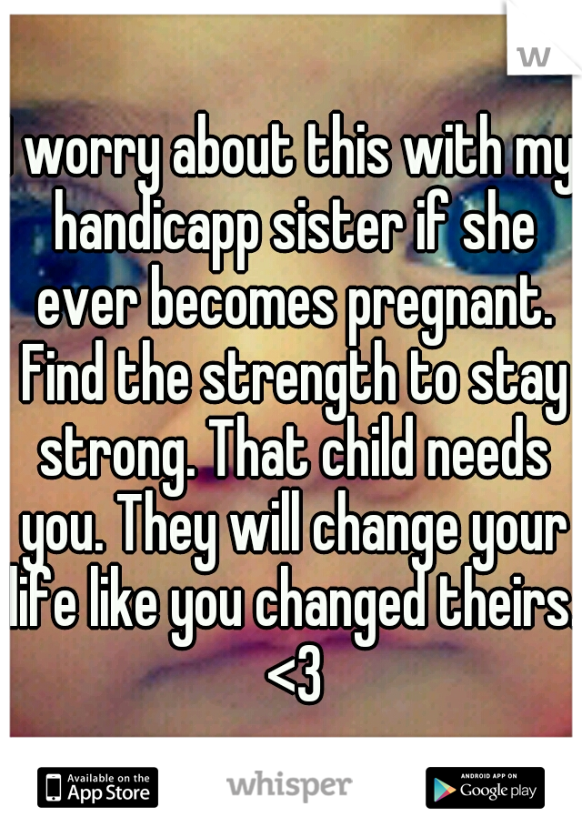 I worry about this with my handicapp sister if she ever becomes pregnant. Find the strength to stay strong. That child needs you. They will change your life like you changed theirs. <3