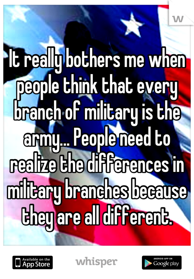 It really bothers me when people think that every branch of military is the army... People need to realize the differences in military branches because they are all different.