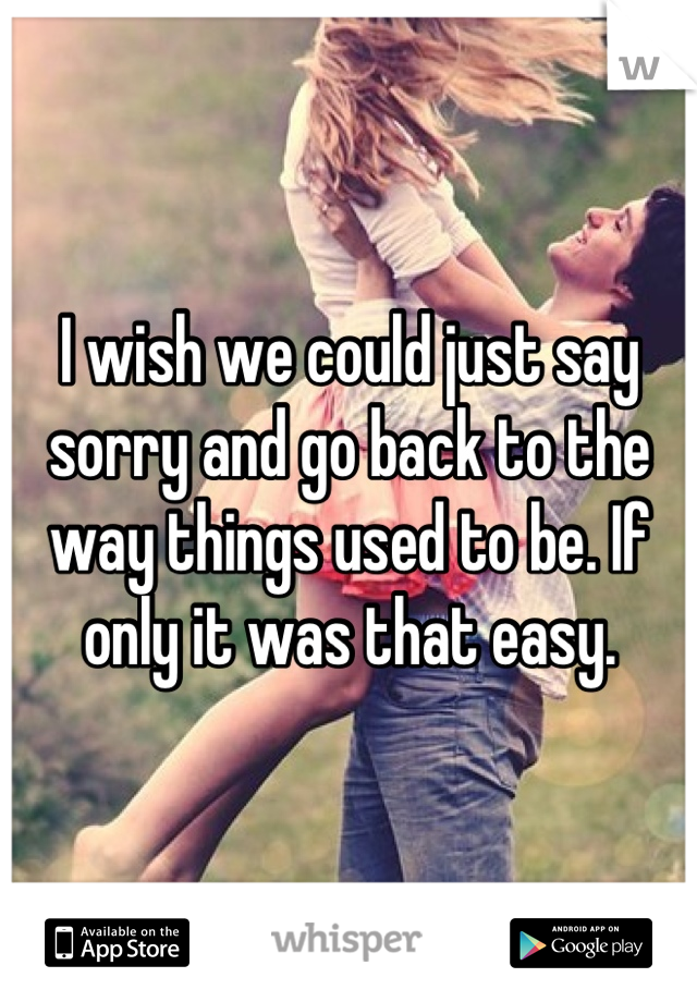 I wish we could just say sorry and go back to the way things used to be. If only it was that easy.