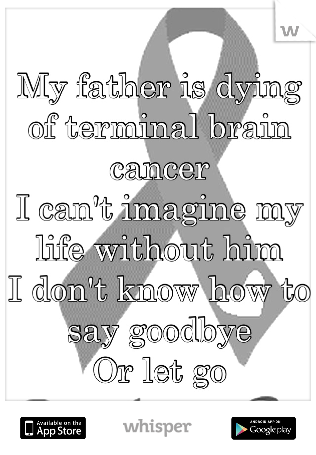 My father is dying of terminal brain cancer
I can't imagine my life without him 
I don't know how to say goodbye
Or let go