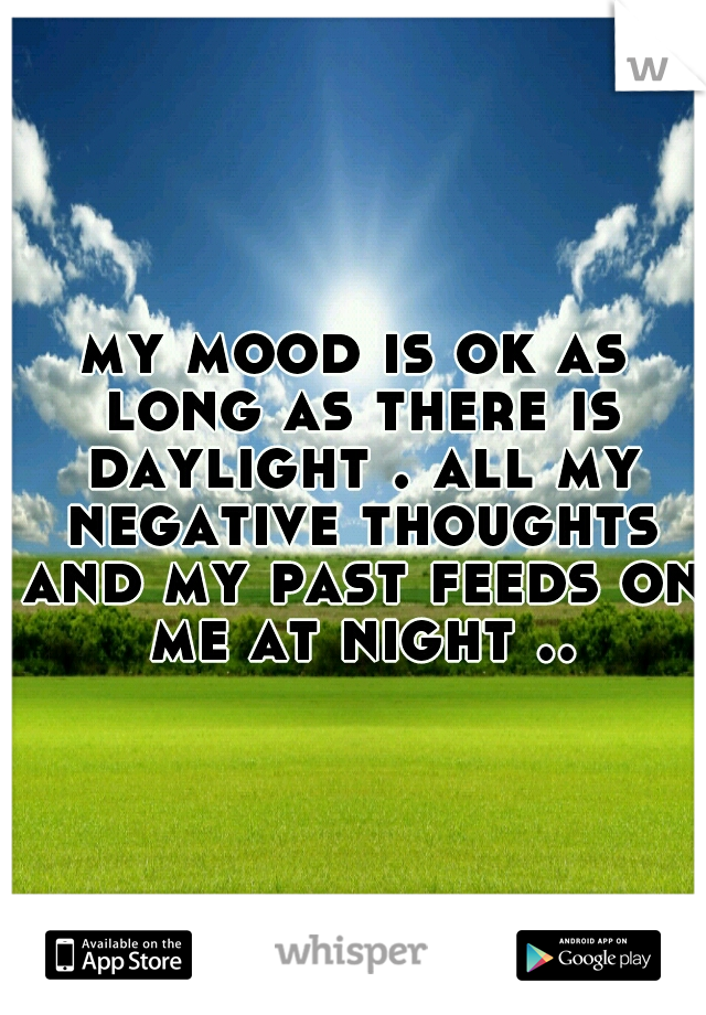 my mood is ok as long as there is daylight . all my negative thoughts and my past feeds on me at night ..