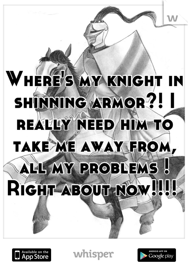 Where's my knight in shinning armor?! I really need him to take me away from, all my problems ! Right about now!!!! 