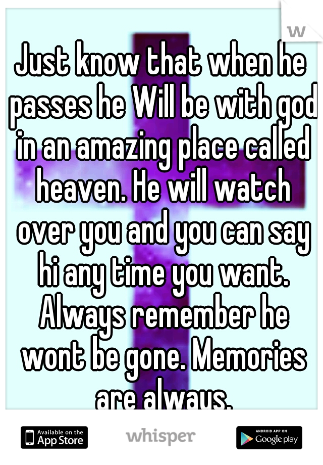 Just know that when he passes he Will be with god in an amazing place called heaven. He will watch over you and you can say hi any time you want. Always remember he wont be gone. Memories are always.