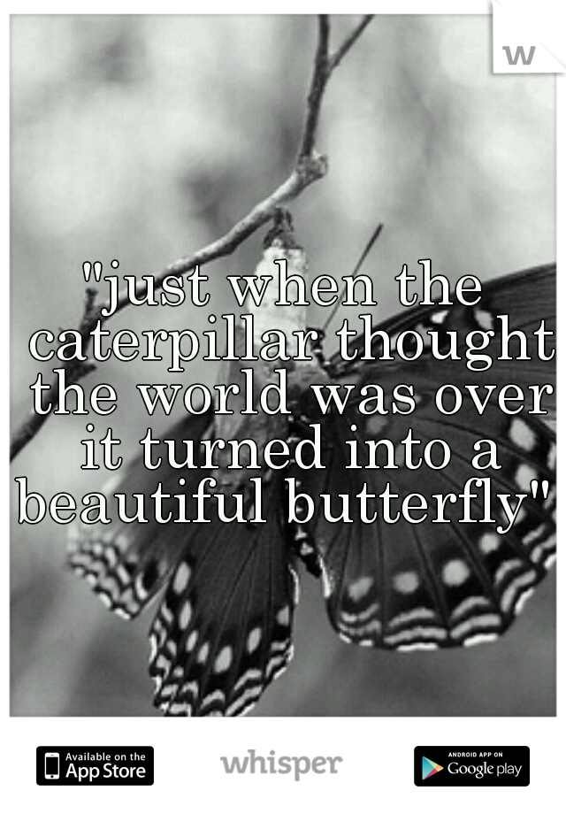 "just when the caterpillar thought the world was over it turned into a beautiful butterfly" 