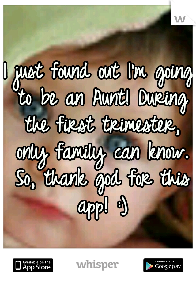 I just found out I'm going to be an Aunt! During the first trimester, only family can know. So, thank god for this app! :)