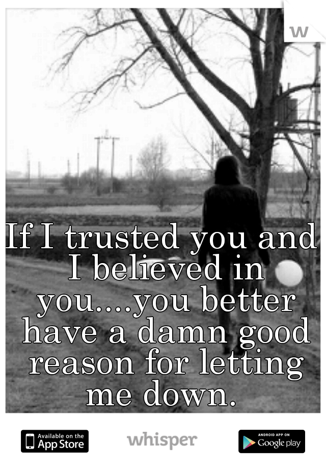 If I trusted you and I believed in you....you better have a damn good reason for letting me down. 
