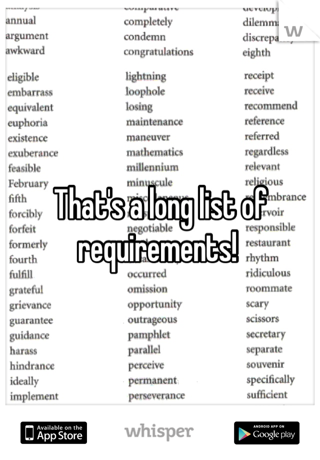 That's a long list of requirements! 