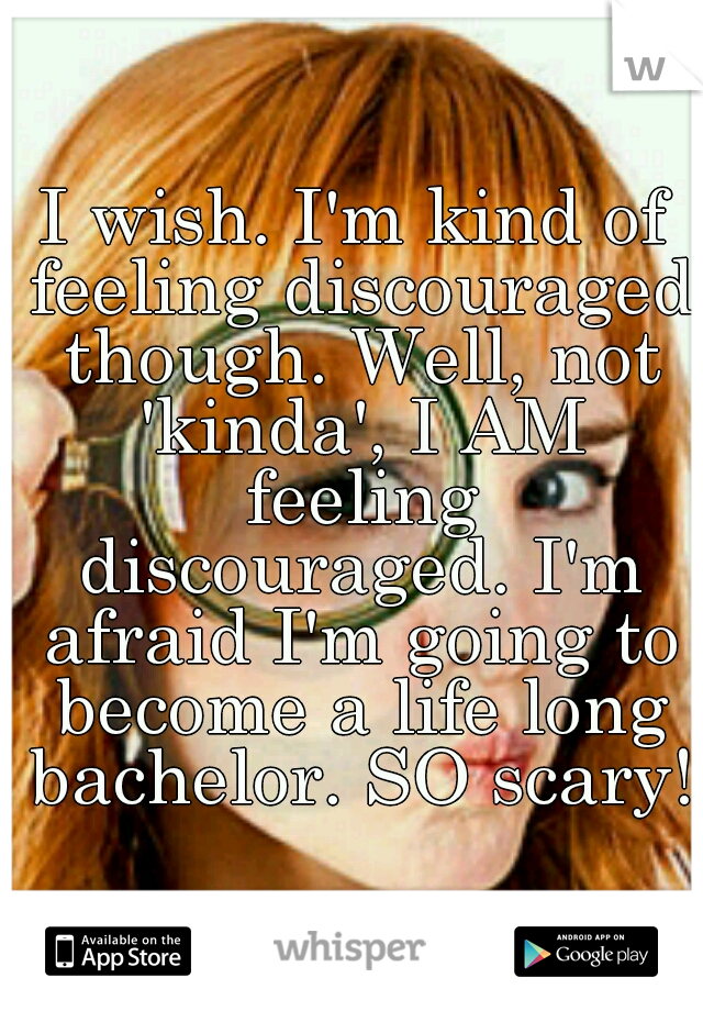 I wish. I'm kind of feeling discouraged though. Well, not 'kinda', I AM feeling discouraged. I'm afraid I'm going to become a life long bachelor. SO scary!